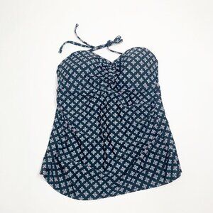 Merona Womens Tankini Top Blue Floral Size M Padded Backless Swimwear Top